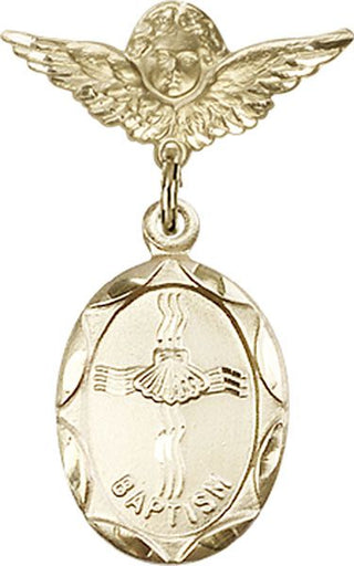 14kt Gold Filled Small Angel w/Wings Baptism Baby Badge - Engravable
