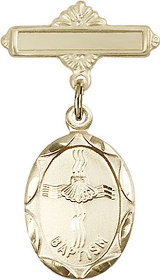 14kt Gold Polished Badge Pin Baptism Baby Badge - Engravable