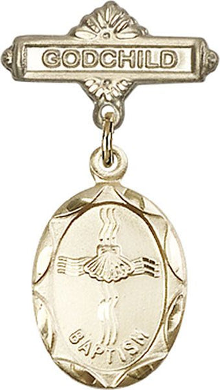 14kt Gold Godchild Baptism Baby Badge - Engravable