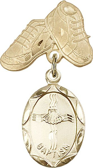 14kt Gold Baby Boots Baptism Baby Badge - Engravable