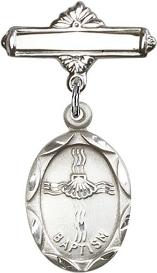 Sterling Silver Polished Badge Pin Baptism Baby Badge - Engravable