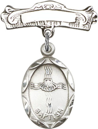 Sterling Silver Badge Pin Baptism Baby Badge - Engravable