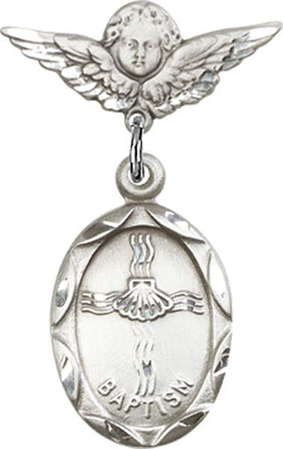 Sterling Silver Small Angel w/Wings Baptism Baby Badge - Engravable