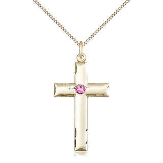 14kt Gold Filled Cross Pendant with 3mm Rose Swarovski Necklace