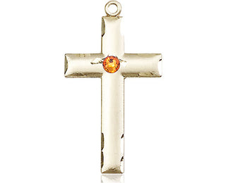14kt Gold Filled Cross Pendant with a 3mm Topaz Swarovski stone on an 18-inch Gold Filled Light Curb Chain