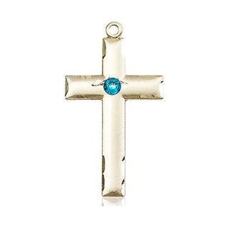 14kt Gold Filled Cross Pendant with a 3mm Zircon Swarovski stone on an 18-inch Gold Filled Light Curb Chain