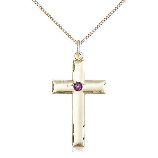 14kt Gold Filled Cross Pendant with 3mm Amethyst Swarovski Necklace
