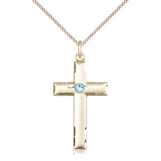 14kt Gold Filled Cross Pendant with 3mm Aqua Swarovski Necklace