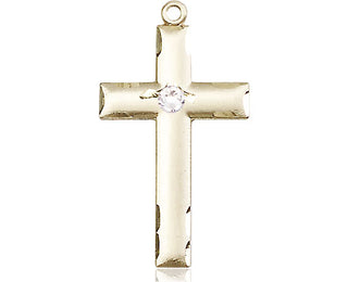 14kt Gold Filled Cross Pendant with a 3mm Crystal Swarovski stone on an 18-inch Gold Filled Light Curb Chain