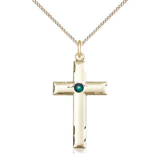 14kt Gold Filled Cross Pendant with 3mm Emerald Swarovski Necklace