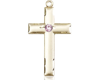 14kt Gold Filled Cross Pendant with a 3mm Light Amethyst Swarovski stone on an 18-inch Gold Filled Light Curb Chain