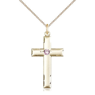 14kt Gold Filled Cross Pendant with 3mm Light Amethyst Swarovski Necklace