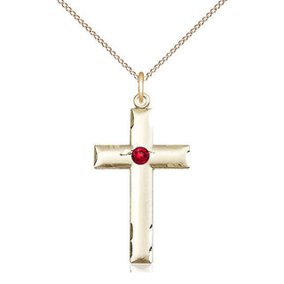 14kt Gold Filled Cross Pendant with 3mm Ruby Swarovski Necklace