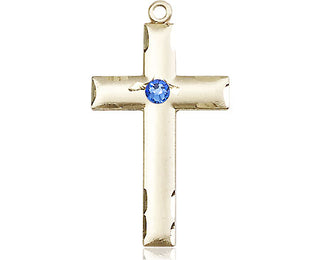 14kt Gold Filled Cross Pendant with a 3mm Sapphire Swarovski stone on an 18-inch Gold Filled Light Curb Chain