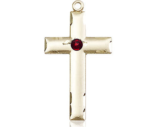 14kt Gold Cross Medal with a 3mm Garnet Swarovski stone
