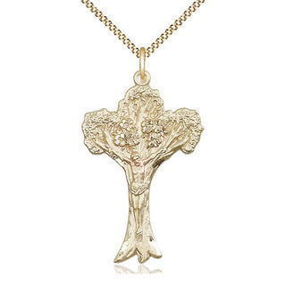 14kt Gold Filled Tree of Life Crucifix Medal Catholic Jewelry