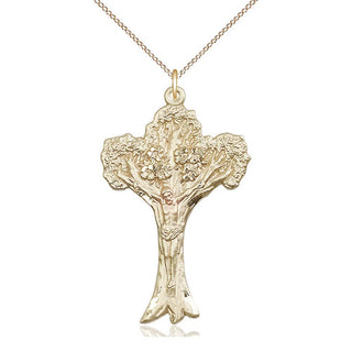 14kt Gold Filled Tree of Life Crucifix Medal Catholic Jewelry