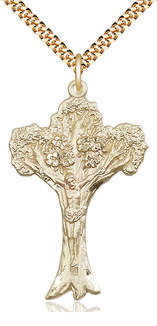 14kt Gold Filled Tree of Life Crucifix Medal Catholic Jewelry