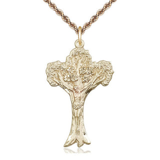 14kt Gold Filled Tree of Life Crucifix Medal Catholic Jewelry