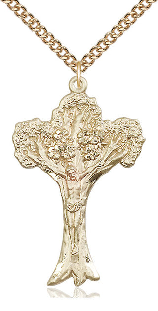 14kt Gold Tree of Life Crucifix Medal