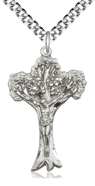 Pewter Tree of Life Crucifix Medal Catholic Jewelry