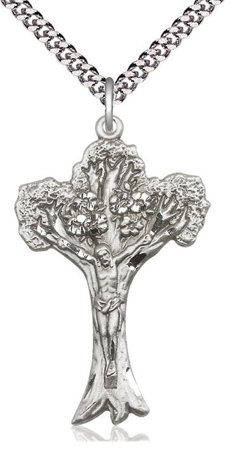 Pewter Tree of Life Crucifix Medal Catholic Jewelry