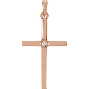 14K Rose .02 CTW Diamond Cross 26.5x13.7 MM Pendant