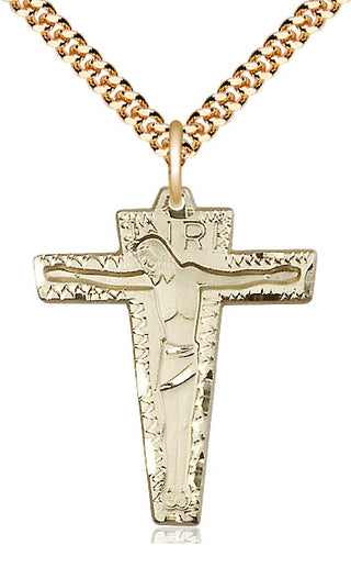 14kt Gold Filled Primative Crucifix Medal Catholic Jewelry