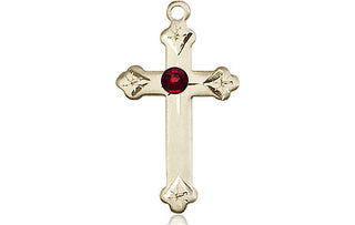 14kt Gold Filled Cross Pendant with a 3mm Garnet Swarovski stone on an 18-inch Gold Filled Light Curb Chain