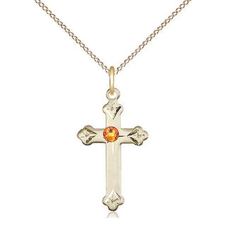 14kt Gold Filled Cross Pendant with 3mm Topaz Swarovski Necklace