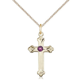 14kt Gold Filled Cross Pendant with 3mm Amethyst Swarovski Necklace