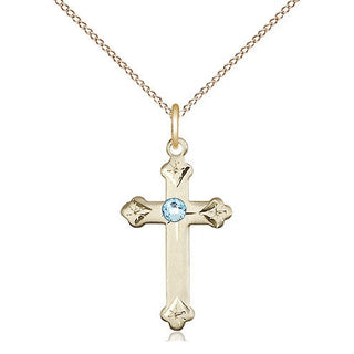 14kt Gold Filled Cross Pendant with 3mm Aqua Swarovski Necklace