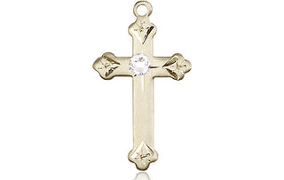 14kt Gold Filled Cross Pendant with a 3mm Crystal Swarovski stone on an 18-inch Gold Filled Light Curb Chain