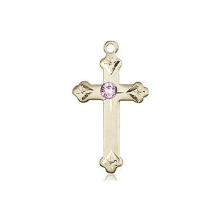 14kt Gold Filled Cross Pendant with a 3mm Light Amethyst Swarovski stone on an 18-inch Gold Filled Light Curb Chain