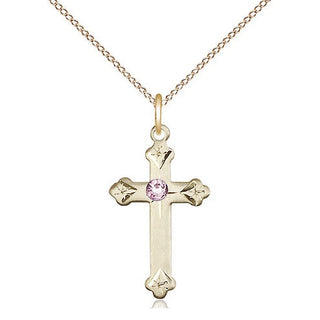 14kt Gold Filled Cross Pendant with 3mm Light Amethyst Swarovski Necklace
