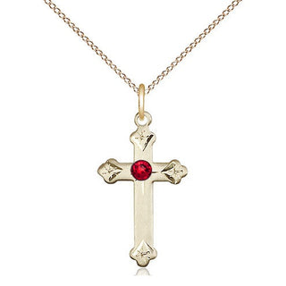 14kt Gold Filled Cross Pendant with 3mm Ruby Swarovski Necklace