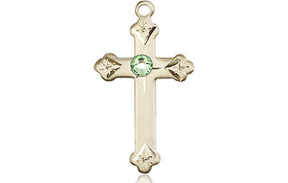 14kt Gold Filled Cross Pendant with a 3mm Peridot Swarovski stone on an 18-inch Gold Filled Light Curb Chain