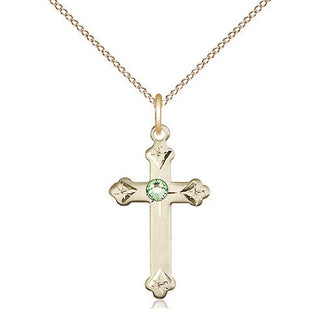 14kt Gold Filled Cross Pendant with 3mm Peridot Swarovski Necklace