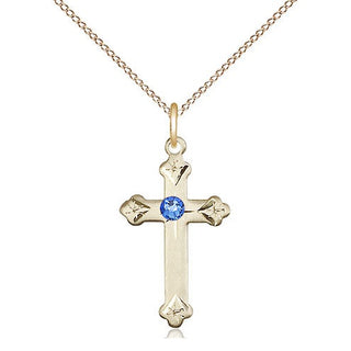 14kt Gold Filled Cross Pendant with 3mm Sapphire Swarovski Necklace