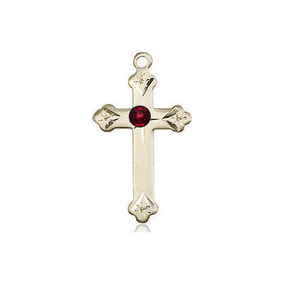 14kt Gold Cross Medal with a 3mm Garnet Swarovski stone
