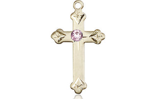 14kt Gold Cross Medal with a 3mm Light Amethyst Swarovski stone