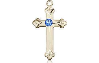 14kt Gold Cross Medal with a 3mm Sapphire Swarovski stone