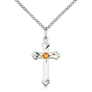 Sterling Silver Cross Pendant with 3mm Topaz Swarovski stone Necklace