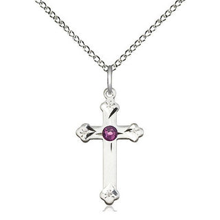 Sterling Silver Cross Pendant with 3mm Amethyst Swarovski stone Necklace