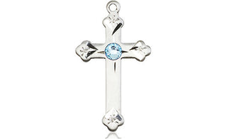 Sterling Silver Cross Pendant with a 3mm Aqua Swarovski stone on an 18-inch Sterling Silver Light Curb Chain
