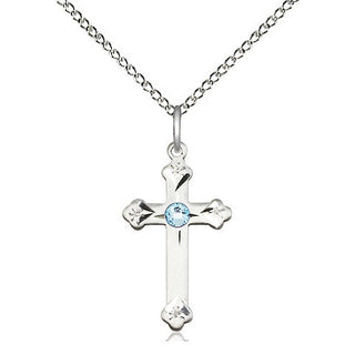 Sterling Silver Cross Pendant with 3mm Aqua Swarovski stone Necklace