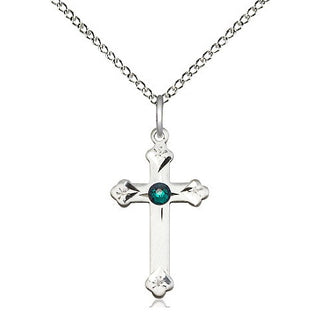 Sterling Silver Cross Pendant with 3mm Emerald Swarovski stone Necklace
