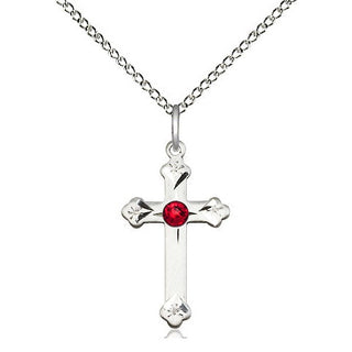 Sterling Silver Cross Pendant with 3mm Ruby Swarovski stone Necklace