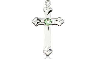 Sterling Silver Cross Pendant with a 3mm Peridot Swarovski stone on an 18-inch Sterling Silver Light Curb Chain
