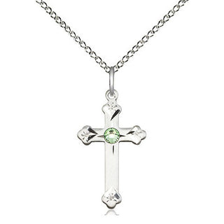 Sterling Silver Cross Pendant with 3mm Peridot Swarovski stone Necklace
